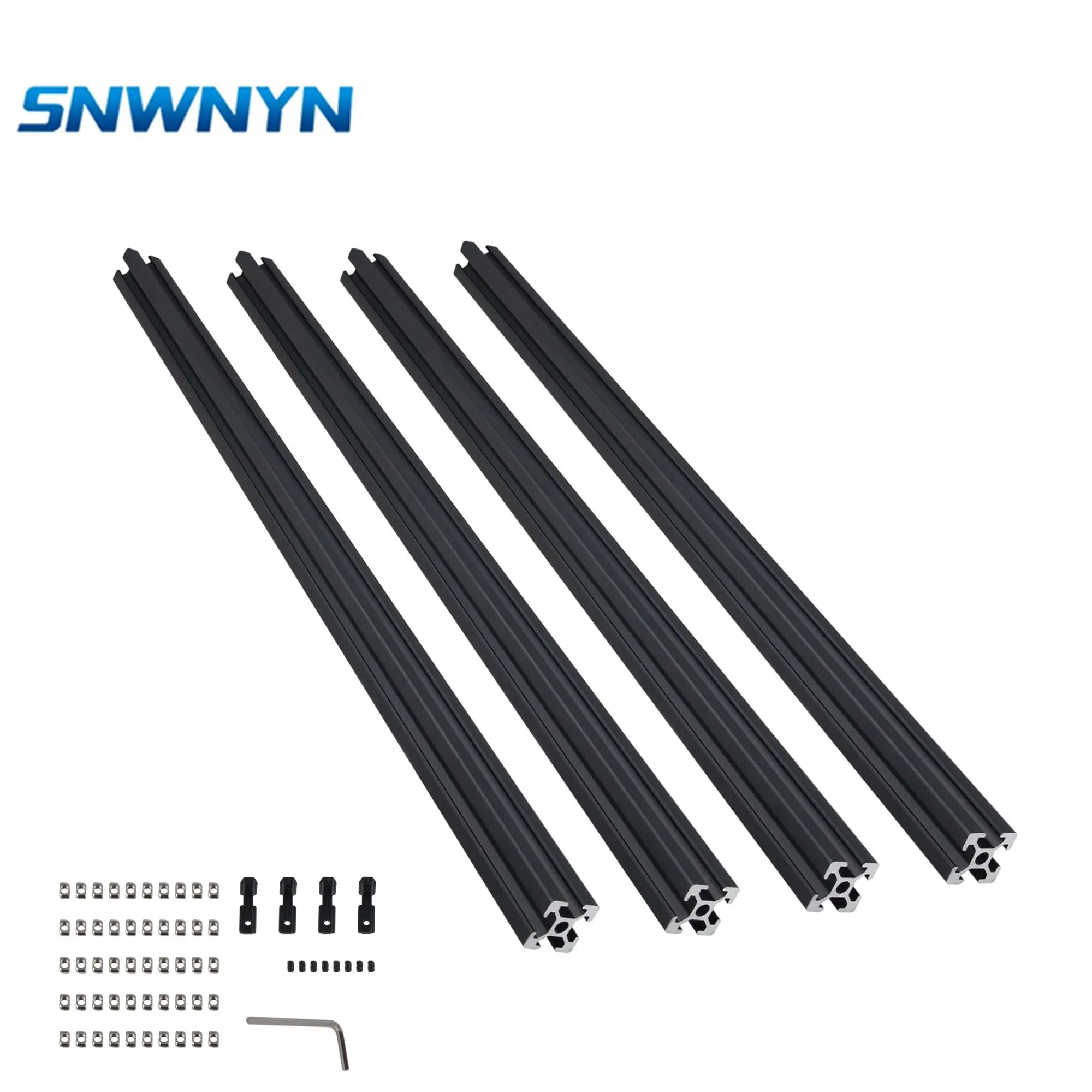 4pc 2020 Aluminum Profile T/V-Slot Black EU Standard 200-2000mm With corner groove connectors and T nuts For CNC 3D Printer DIY