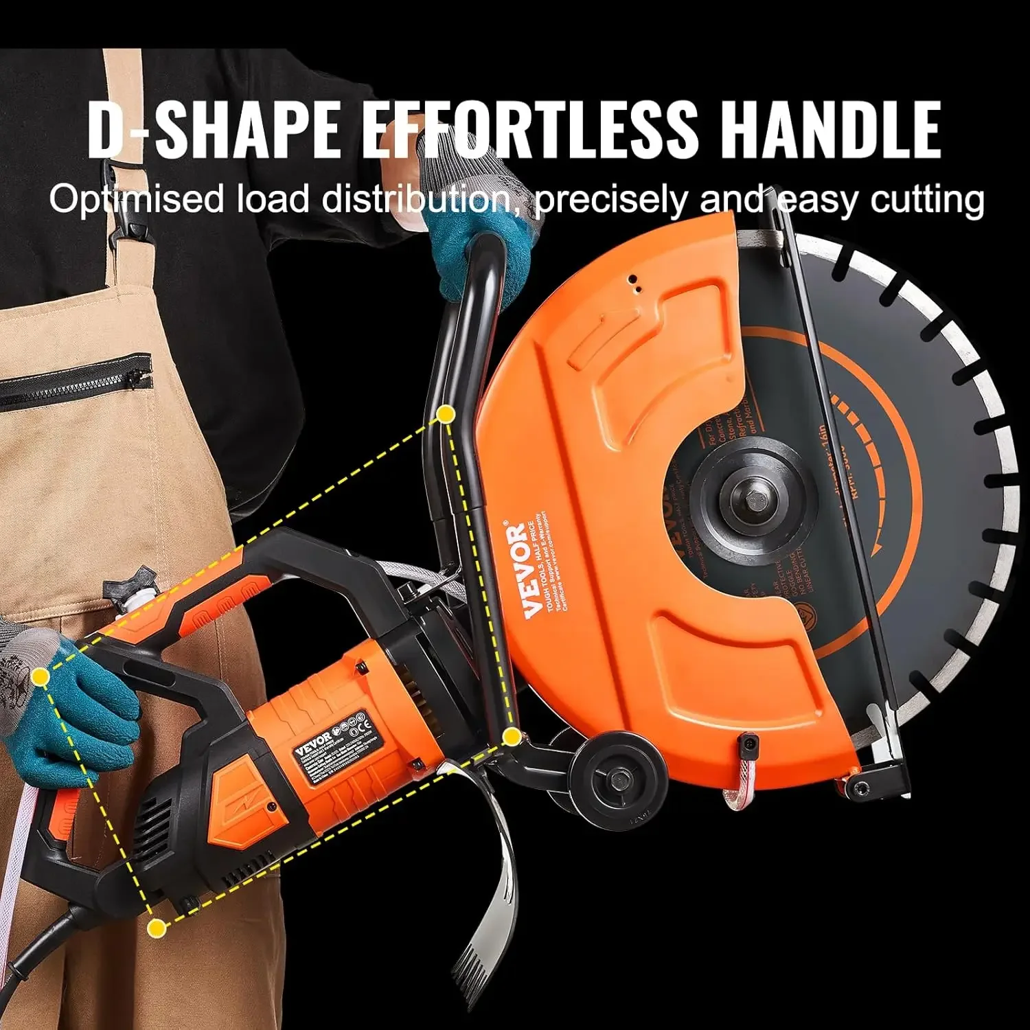 Electric Concrete Saw, 16 in, 3200 W 15 A Motor Circular Saw Cutter with Max. 6 in Adjustable Cutting Depth