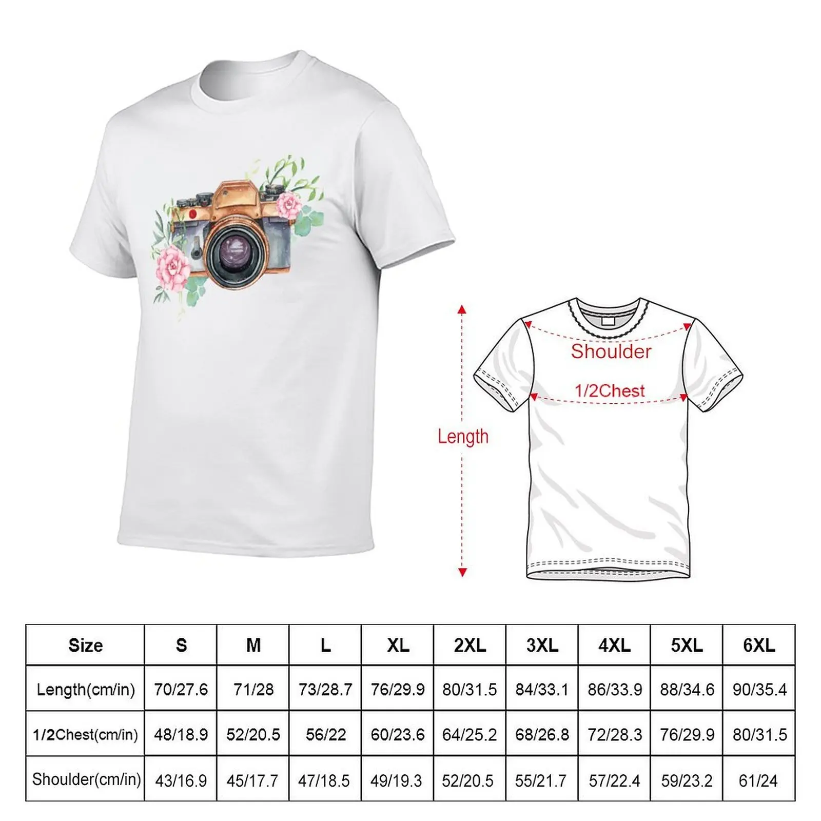 Watercolor camera, watercolor flowers,photographer gift, photography, camera, flowers T-Shirt t shirt man luxury T-Shirt