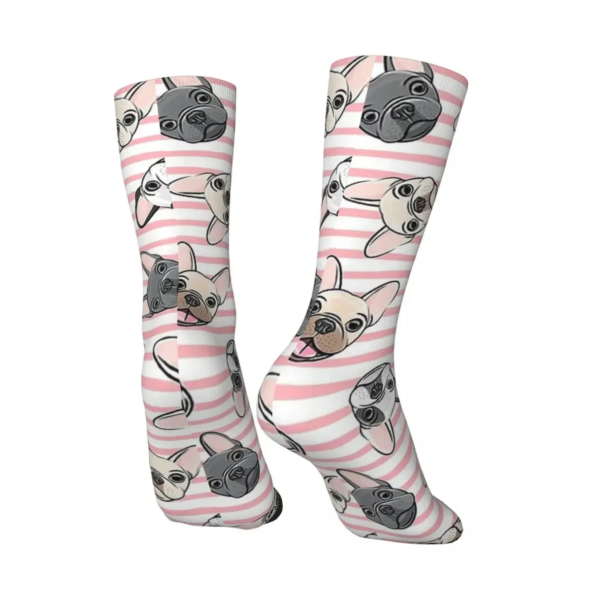 Stripes Men's Socks All The Frenchies Pink Stripes Cute Vintage French Bulldog Hip Hop Crew Crazy Sock Gift Printed