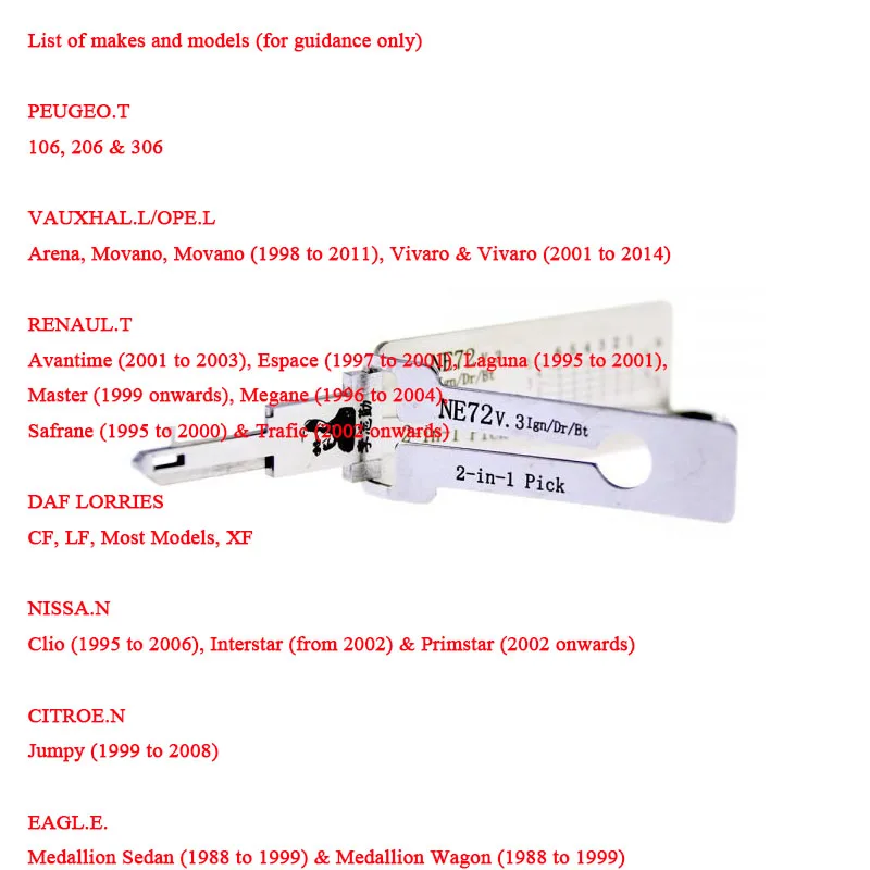 أدوات إصلاح LISHI 2 IN 1 NE72 VA2T HU136 TOY51 RenaultV.2 لباب السيارة الأوتوماتيكي مفتوح لـ NISSA.N لـ Citroe.n لبيجو.T #6
