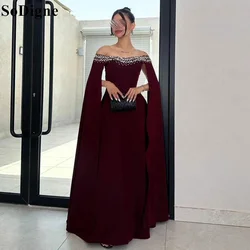 SoDigne Dubai Elegant Satin A-Line Evening Dresses Beading Cape Sleeves 2024 Saudi Arabic Formal Occasion Prom Gowns for Women