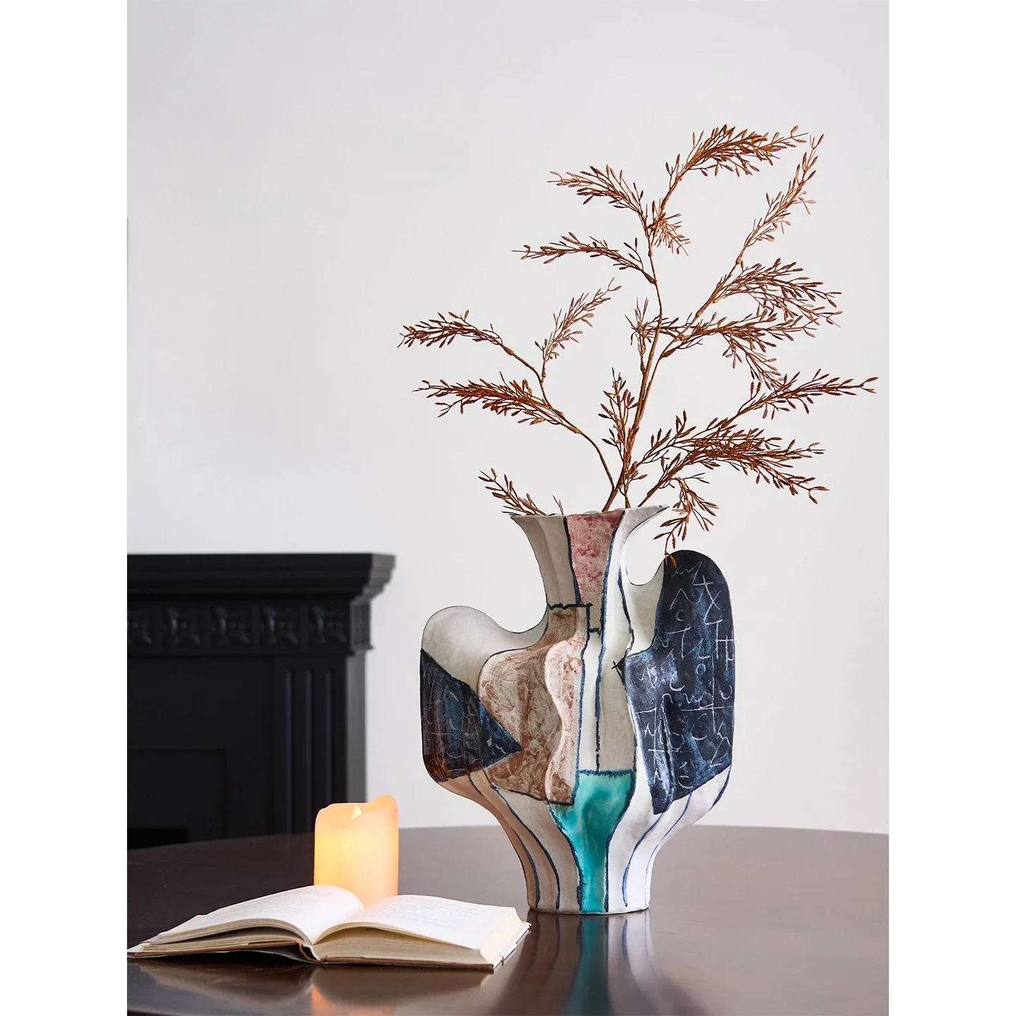 Chinese ceramic vase hand-painted colored vase flower arrangement accessories abstract folding pot home improvement accessories