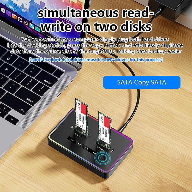 Blueendless Offline Clone Dual M.2 NGFF SATA SSD Case SSD Docking Station USB C 2 Bay SATA SSD Enclosure for 2230 2242 2260 2280 view 2