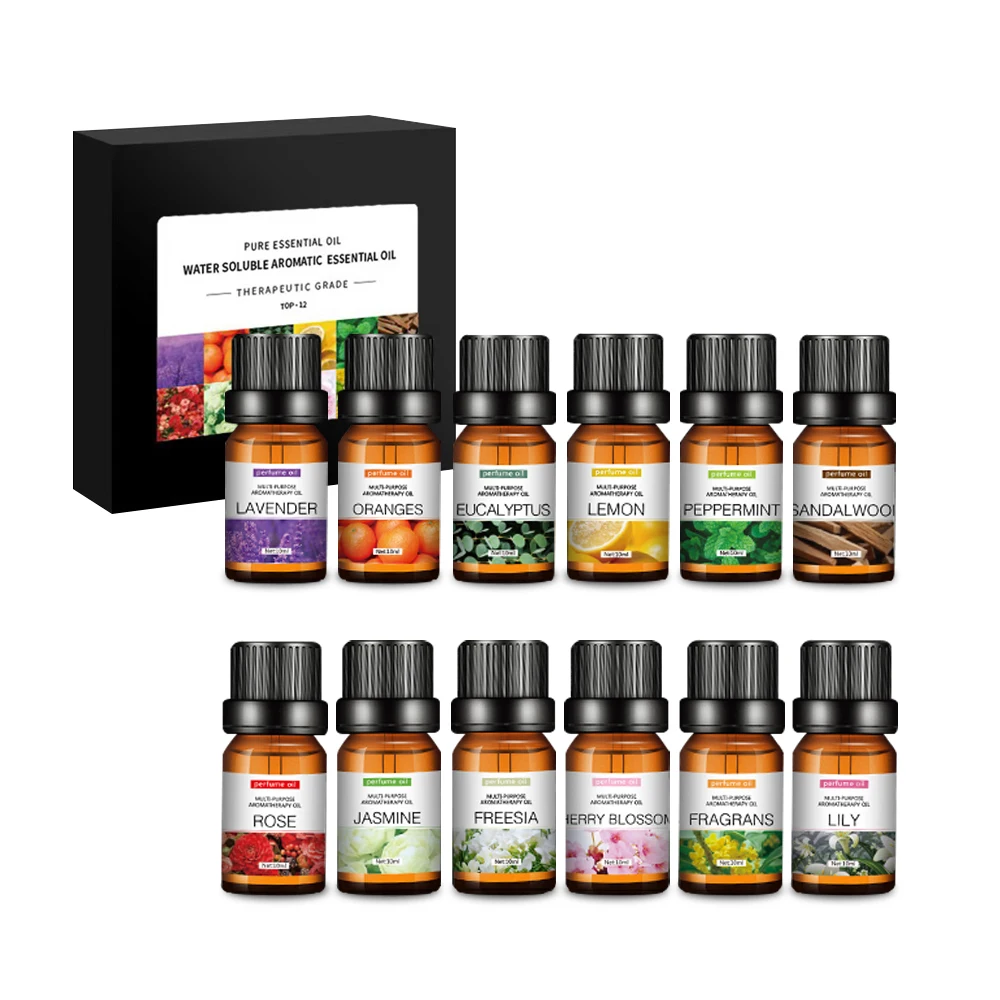 

12 Flavors 10ml Essential Oils For Aroma Diffuser Air Humidifier Home Water-soluble Lavender Rose.