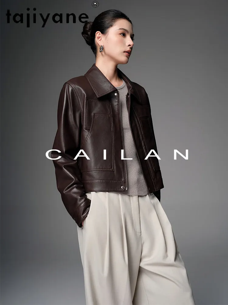TAJIYANE 本物の羊皮ジャケット ショート丈 本革ジャケット レディース おしゃれ バイク用 秋服 2025 コート 女性用 дубленка