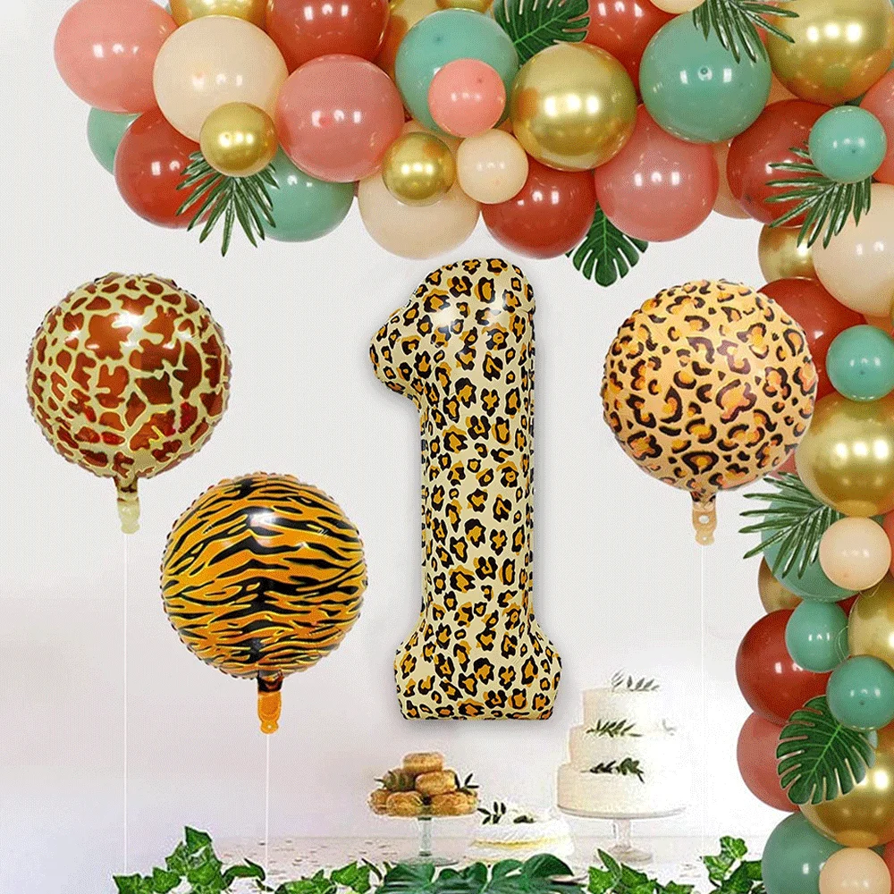 Jungle Safari Birthday Party Decoration Animal Foil Balloon 32in Number Balloon For Kids Safari Wild one Birthday Party Supplies