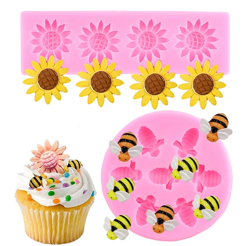 

Sunflower Fondant Molds Flower Bumble Bee Silicone Mold Cake Decorating Tools Cupcake Topper Chocolate Candy Polymer Clay Moulds