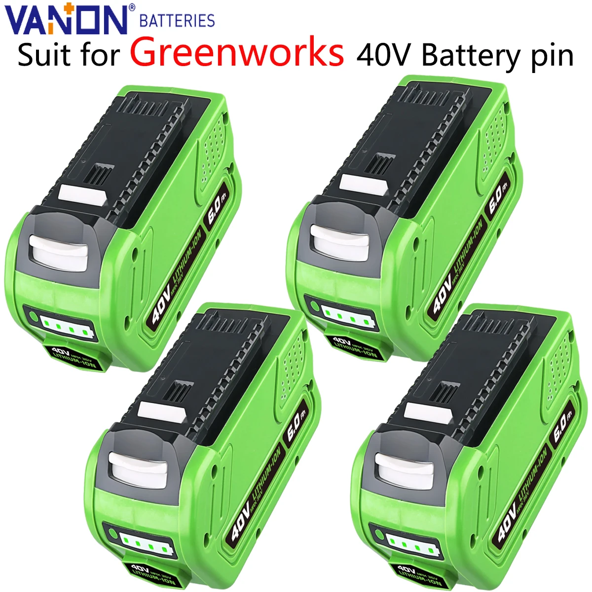 

4Pack Vanon 29462 40V 6.0Ah G-MAX Lithium Battery Replace for Greenworks 29472 29252 20202 22262 Cordless Power Tool Battery pin