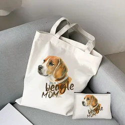 2pcs/set Beagle Bagel Dog Cute Print Tote Bag, Large Capacity Shoulder Bag, Women's Casual Handbag for Work School Shopping