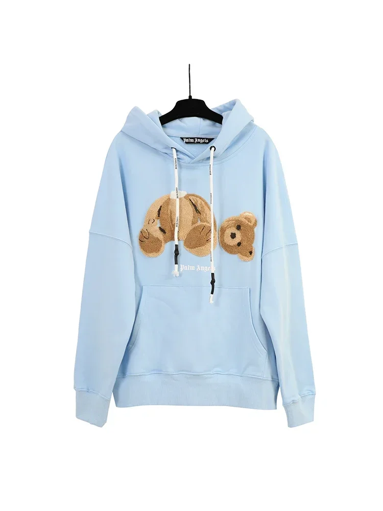 Palm Angels High-Quality Cotton Wool Coils Flocked Embroidered Bear Men and Women Couples Hooded Sweatshirt 2024 Fall New