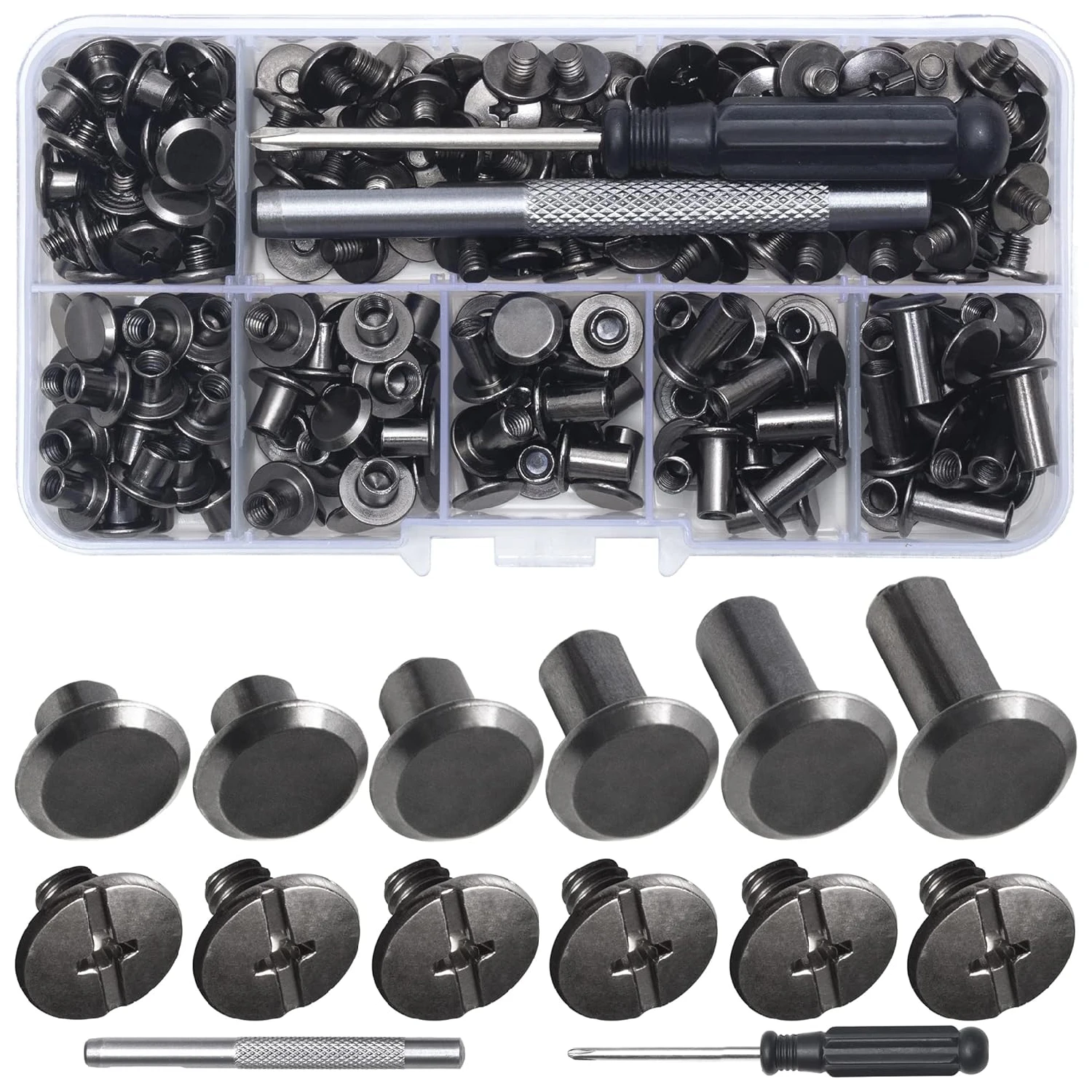 110 juegos de tornillos Chicago negros, remaches de tornillo de cuero, surtido de tornillos de encuadernación Chicago para decorar y reparar artesanía de cuero