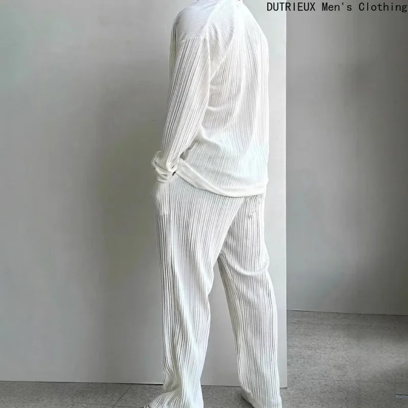Business Casual Oversized Long-sleeved Shirt and Pants Suit, Autumn Loose-fit Men's Two-piece Set, Soft Comfortable Men's Outfit - Image 3