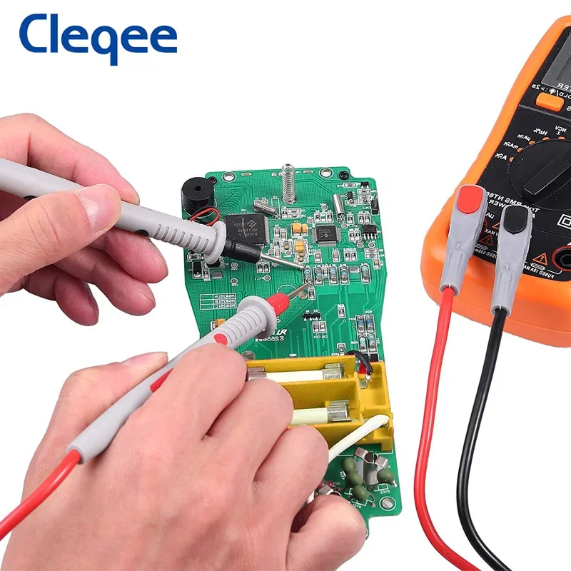 Cleqee P1503 Series Multimeter Test Lead Kit with Replaceable Needles 4mm Banana Plug Test Probe Alligator Clip Mini Grabber