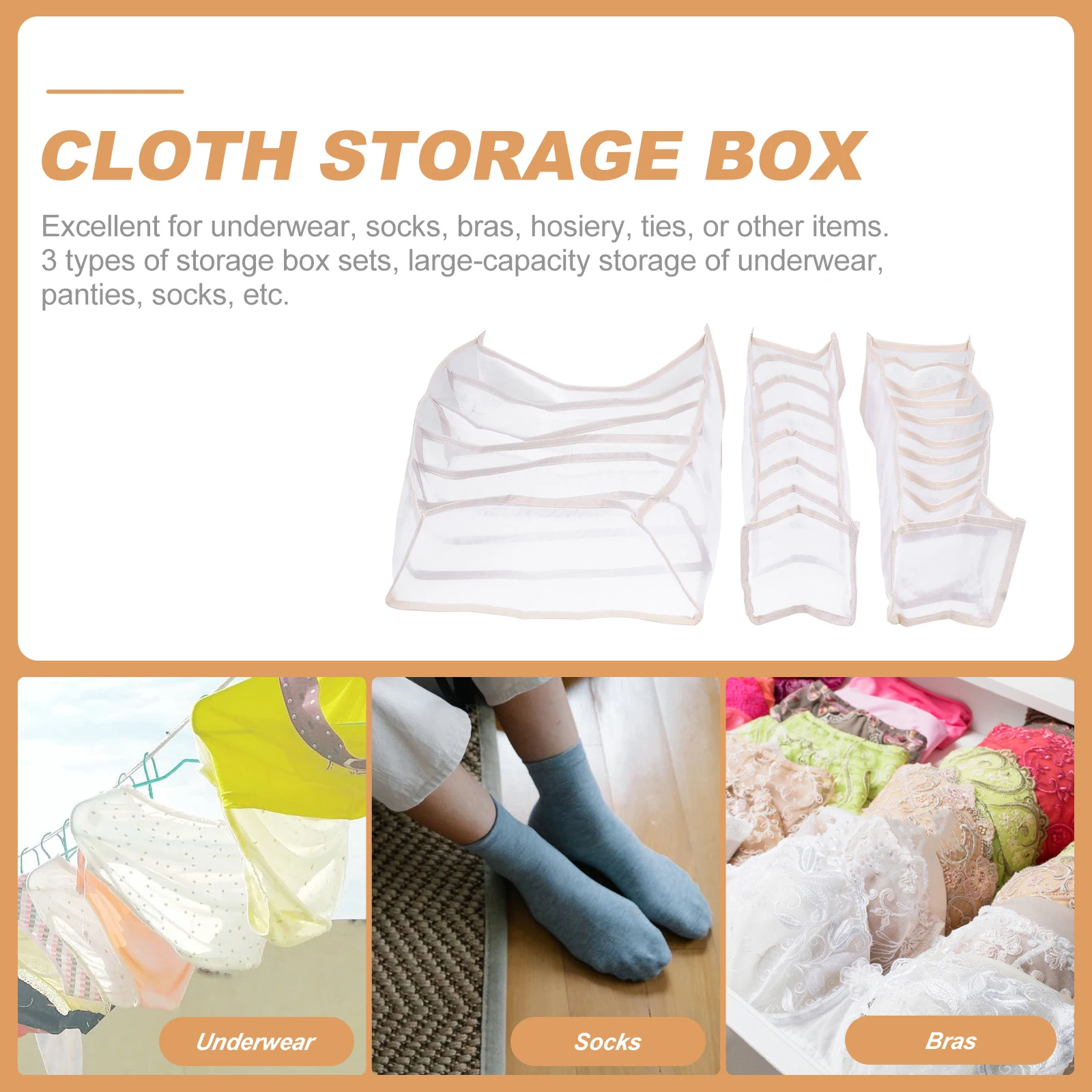 

3 Pcs Underwear Storage Box Set Foldable Cloth Containers Organizers Sock Panties Closet Shelf Hygiene Large Capacity