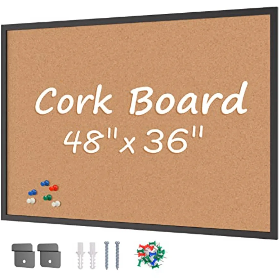 

Cork Board Bulletin Board 36 x 48 Black Wood Framed 4x3 Corkboard Office Board for Wall Cork Large Wall Mounted Notice Pin Boar