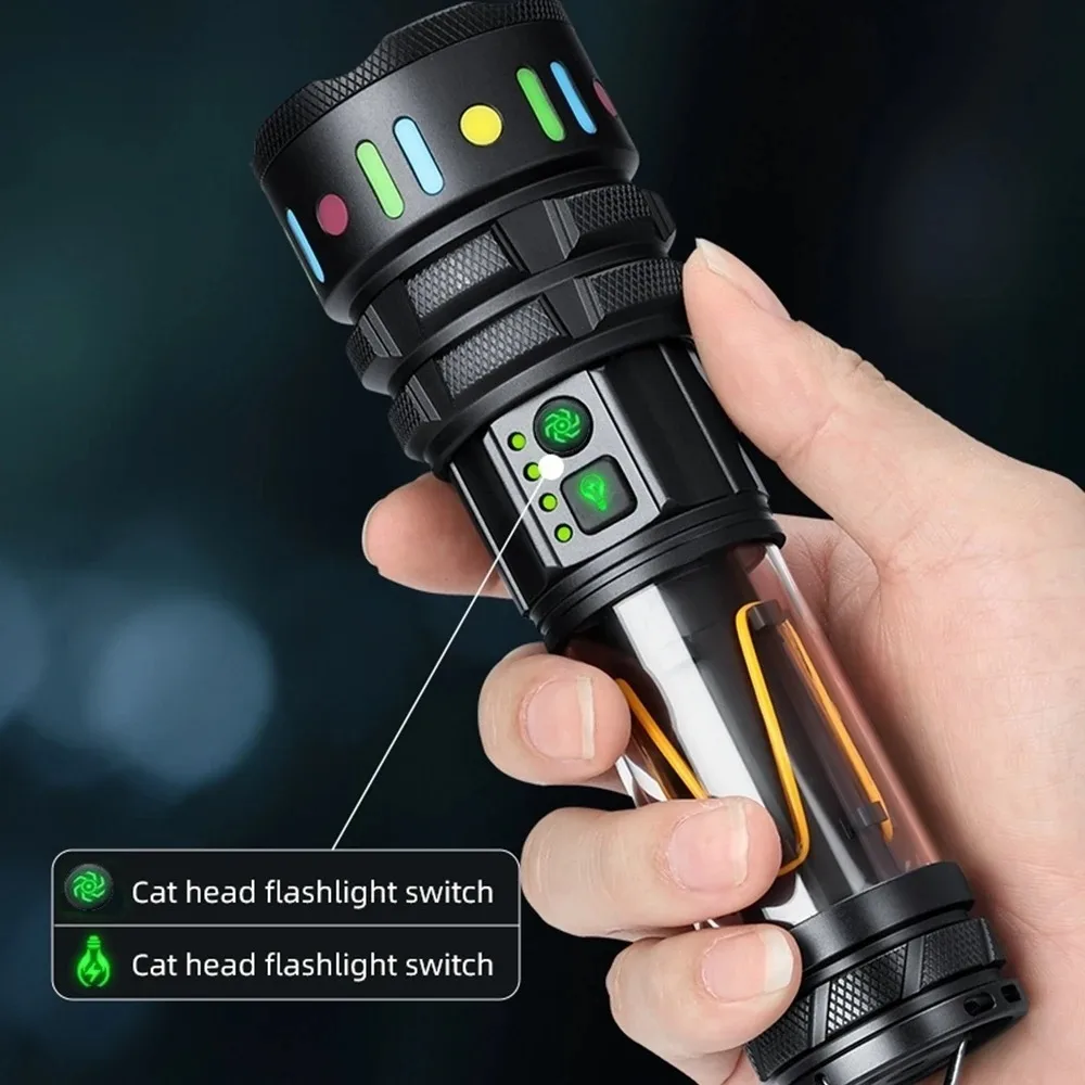 Powerful LED Flashlight Zoom Torch Type-C Rechargeable Waterproof Camping Lantern Hand Lamp for Hunting Search Patrol Outdoor