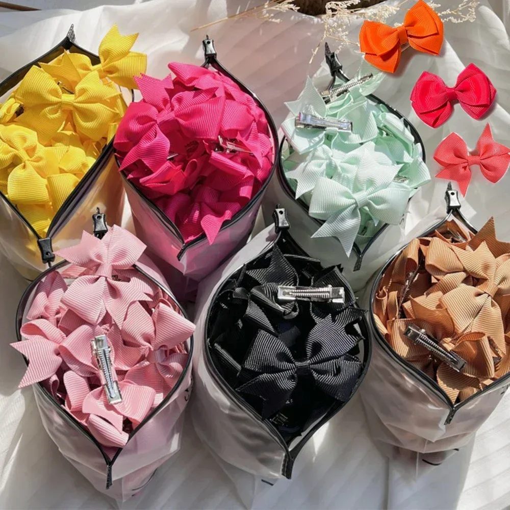 Wholesale Baby Girl Solid Ribbon Bowknot Colorful Hair Clips Kids Handmade Cute Headwear Hairpins Children Hair Accessories 2pcs