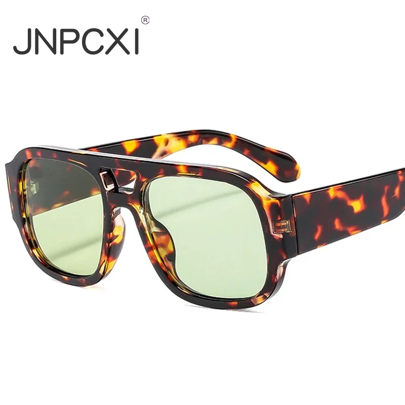 JNPCXI Retro Double Bridges Square Men Sunglasses Fashion Shades Leopard Women Punk Gradient Sun Glasses