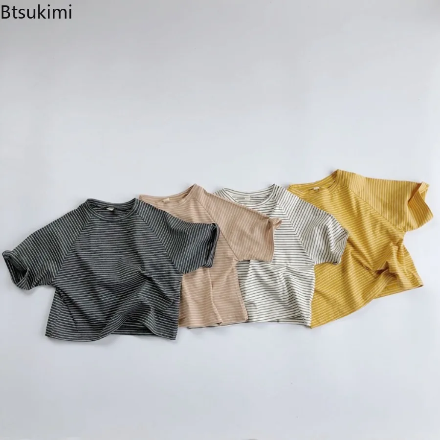 Children Clothing Summer Baby Girls Boys Cotton T-shirt Kids Pullover Tops Stripe Short Sleeve T-shirts Korean Style Basic Top