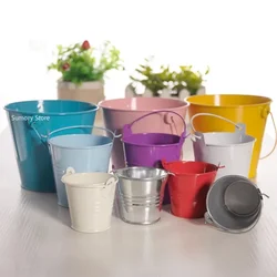 1pc Mini Metal Iron Flower Pot with Handle Hanging Balcony Garden Office Planter Mini Bucket Candy Basket Home Decor
