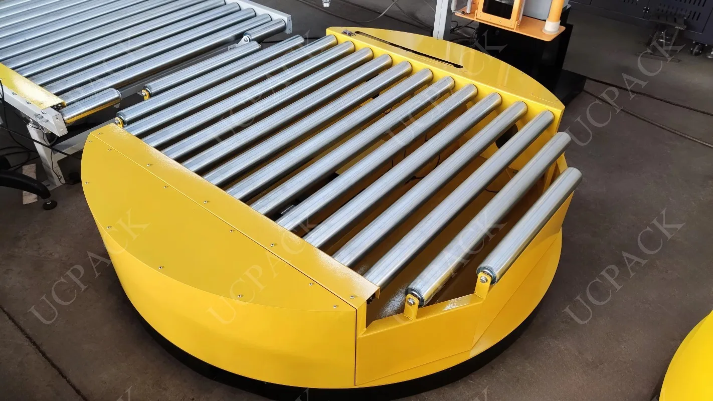 Fully Automatic Pallet Stretch Film Shrink Wrapping Wrapper Machine With Conveyor