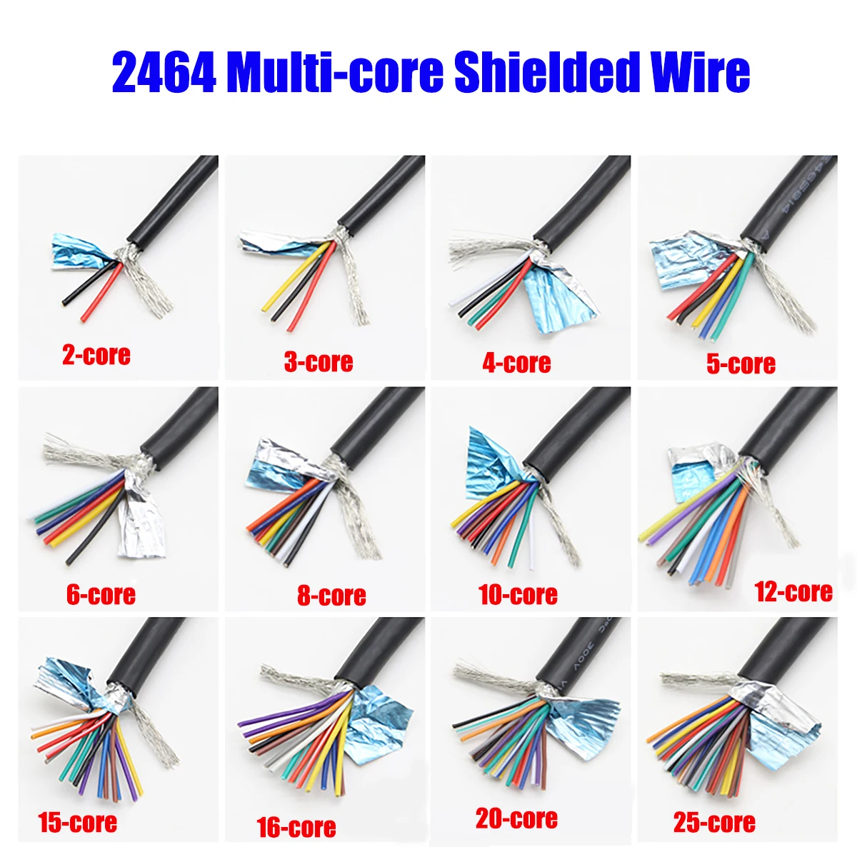 

2/3/4/5/6/8/10/12/15/16/20/25 Cores 26AWG UL2464 Double-layer Shielded Cable AL Aluminum Foil Braided Flexible Signal Wires