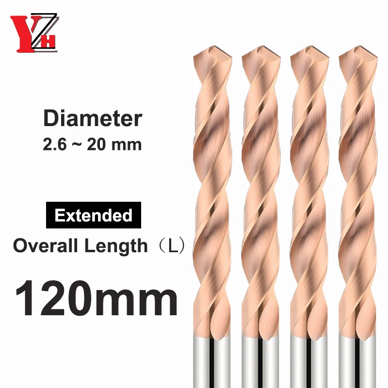 

YZH Carbide Twist Drill Total Length 120mm Solid Tungsten Bits HRC55 CNC Straight Handle Drilling Hole For Metal Iron Steel