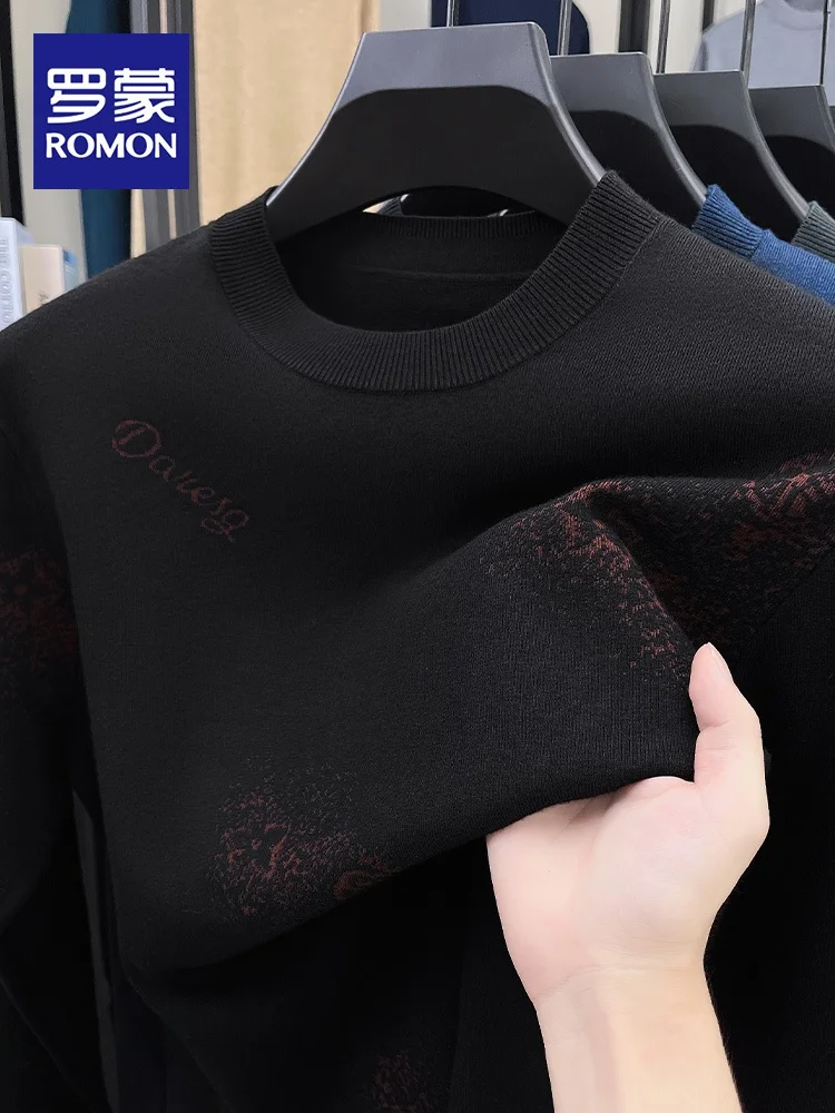 

Rn Men's Long Sve Knitted Sweater Faionable Print round Ne Base irt Casual Urban Sle Winter Warmth Comfortable Fit