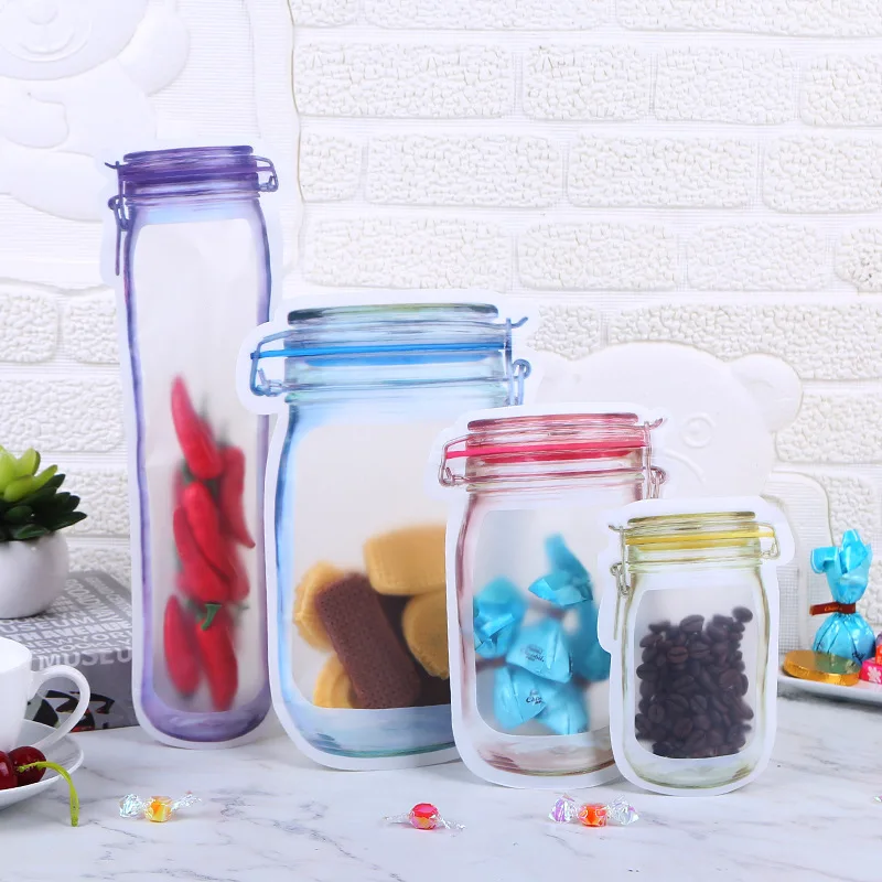 

500Pcs Portable Mason Jar Bags Reusable Seal Food Saver Storage Bags Organizer Nuts Candy Cookies Snack Sandwich Ziplock Bags