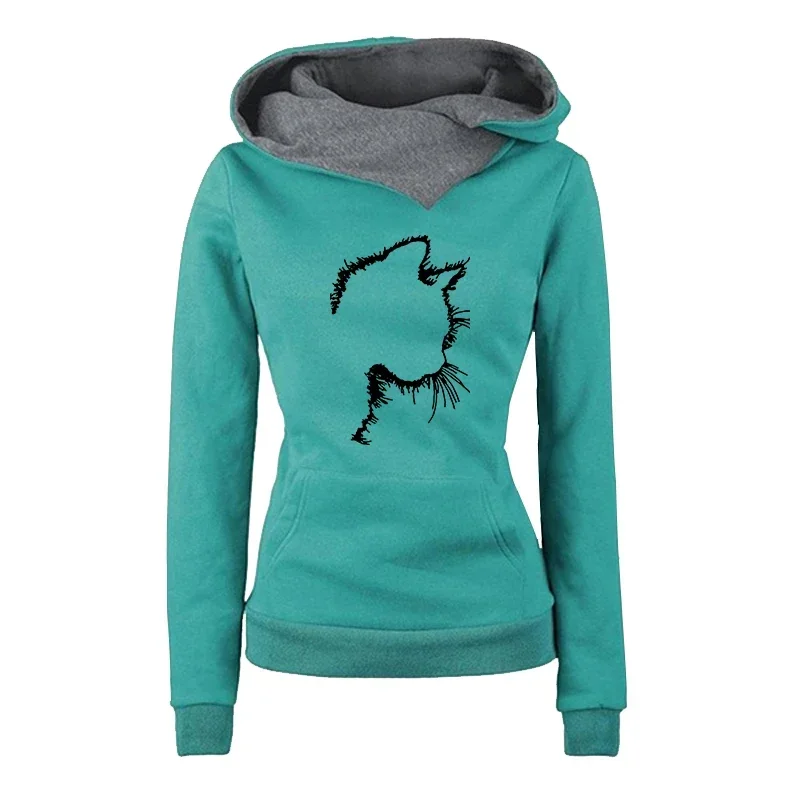 2025, Herbst und Winter, Neuankömmling, Damen-Kapuzenpullover, urban, lässig, modisch, Kapuzenpullover, Damen, Zuhause, Outdoor, Komfort, Katzen-Druck-Sweatshirt
