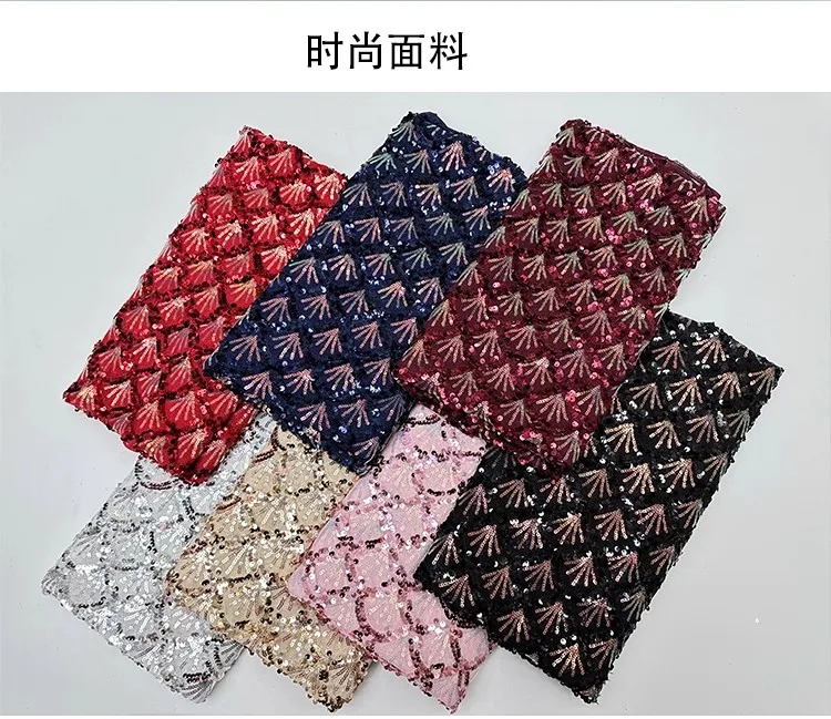 

1yard new gauze fabric for clothing Fully covered shell-shaped metallic embroidery tissu Dress and wedding cheongsam fabric