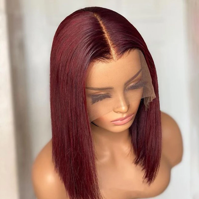 Middle Part Soft Glueless 99J Short Bob Lace Front Wig Burgundy for Black Women Wine Red for Party Daily Cosplay Shoulder Length