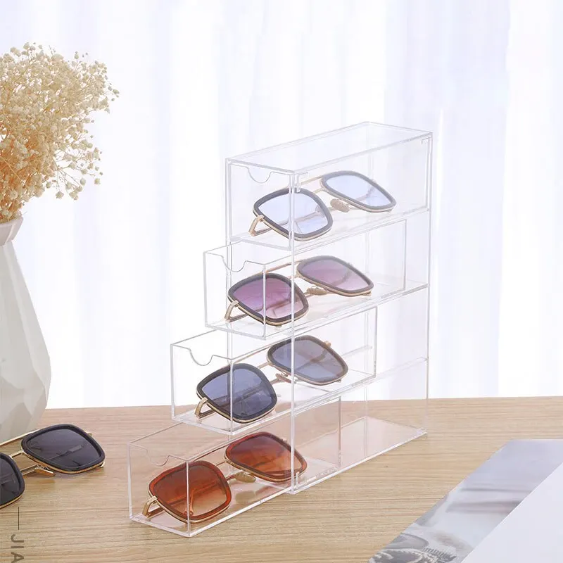 Acrylic Glasses Case Four Layers of Desktop Display Box Dustproof Drawer Style Storage Glasses Sunglasses Case