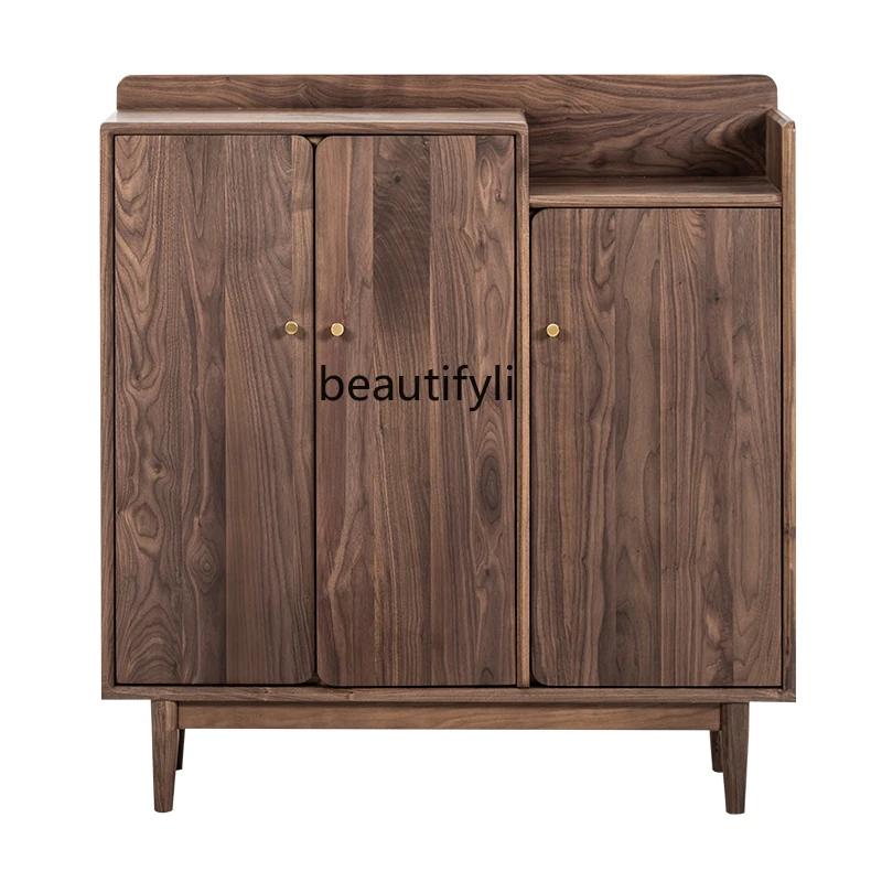 

Nordic Cherrywood Hallway Shoe Cabinet Black Walnut Living Room Locker Oak Multi-Functional Solid Wood Entrance Cabinet