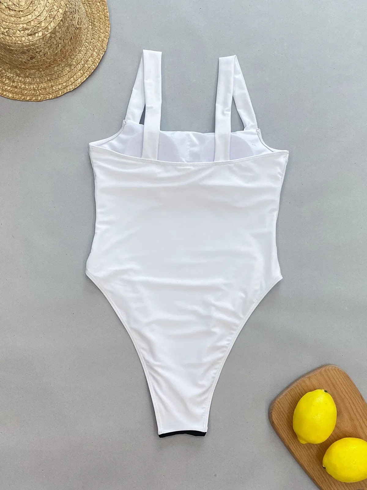 เซ็กซี่ Bandeau ชุดว่ายน้ําชิ้นเดียว Patchwork ชุดว่ายน้ําสีทึบชุดว่ายน้ํา One Piece Beachwear สําหรับผู้หญิง