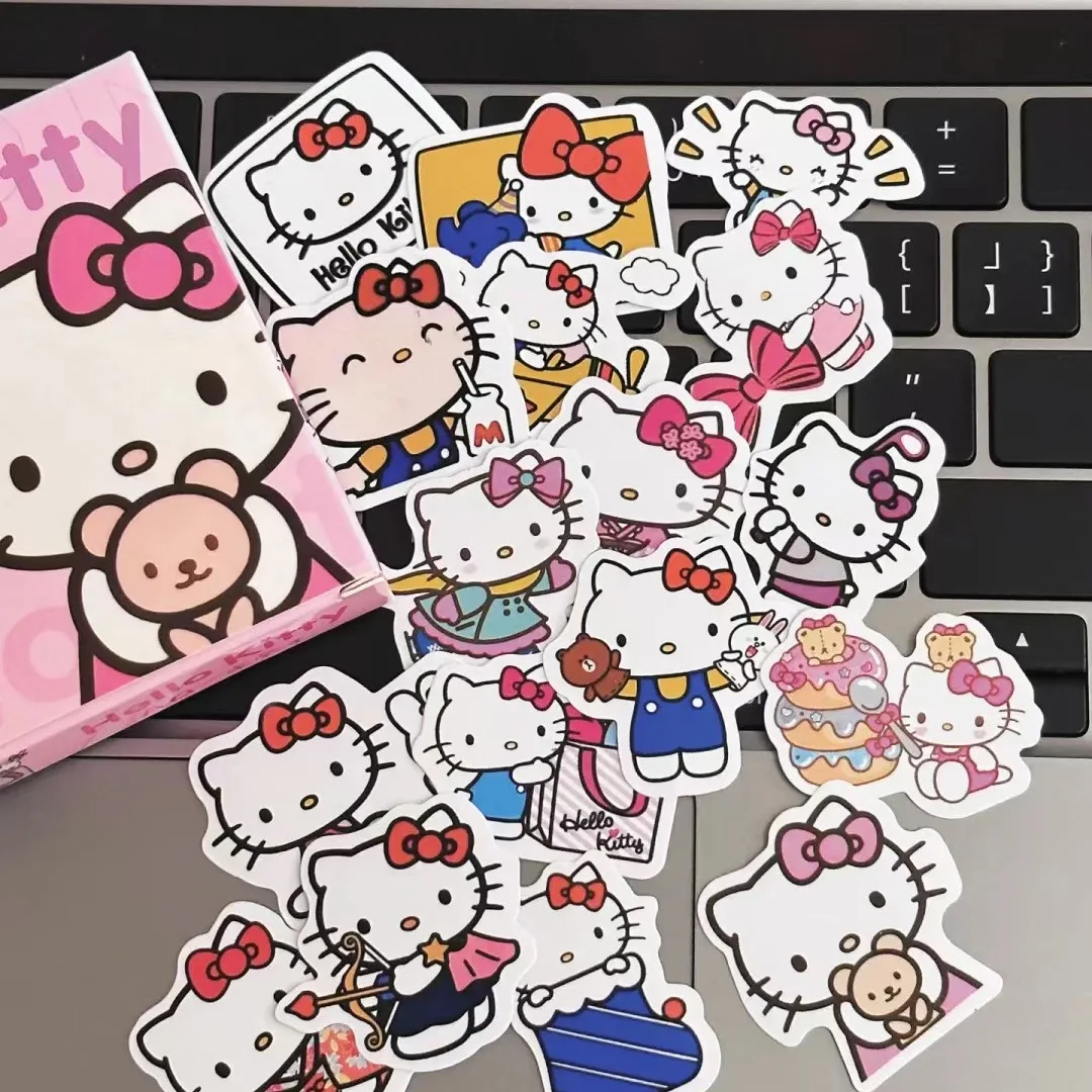60 PCS Kawaii Sanrio Hello Kitty Stickers Box Set Cute Cartoon Waterproof Decals for Kids Reward Stickers DIY Journal Scrapbook