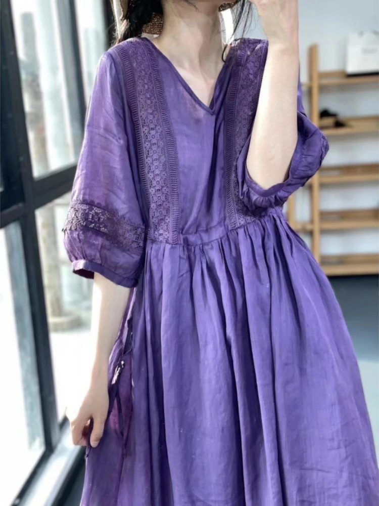 

Summer New In Dresses for Women 2023 Solid V-neck Lace Long Dress Women Clothing Streetwear White Dress LOOSE Formal Dresses