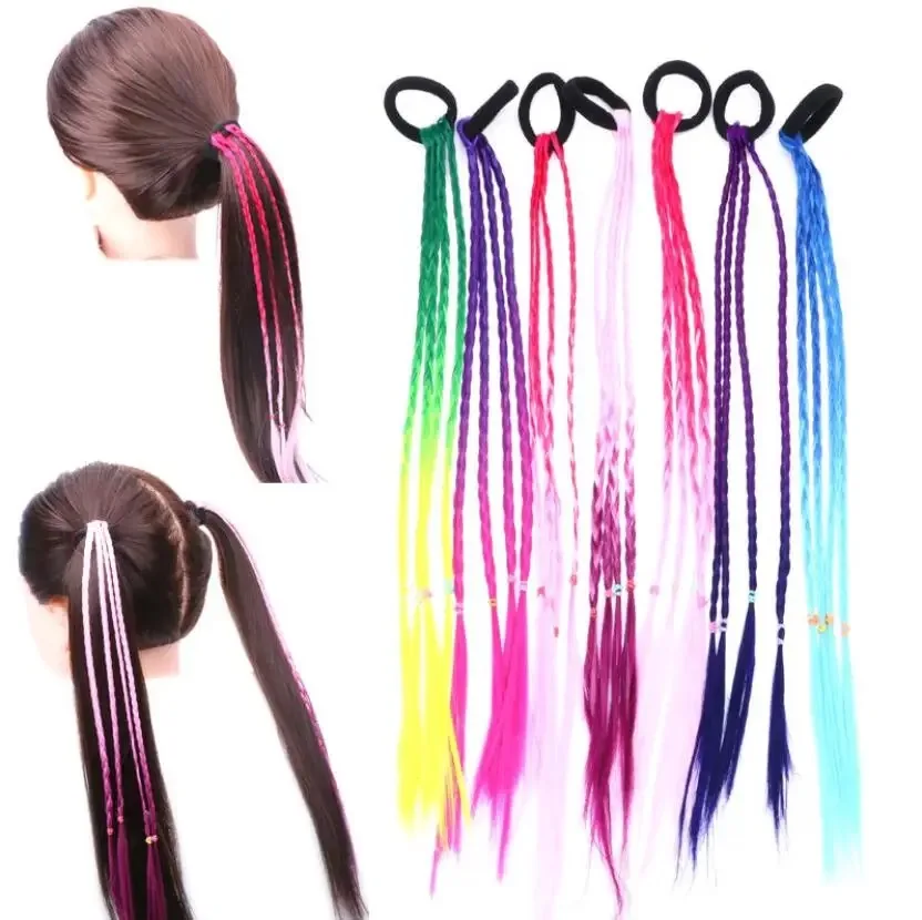 Colorful Braid Twist Ponytail With Hair Ties Classic Seamless Black Rubber Band Hair Extension Hair Ropes Cosplay Accessories