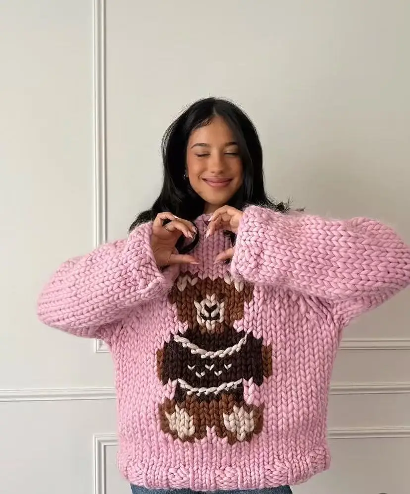 Embroidered teddy bear sweater versatile, slimming Korean style, sweet atmosphere, Korean version, loose and lazy style