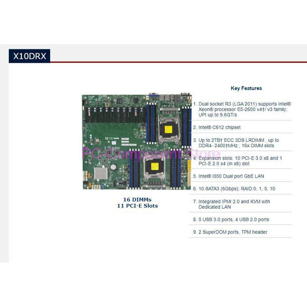 X10DRX For Supermicro Server Motherboard E5-2600 v4/v3 Family 11 PCI-E Slots i350 Dual Port GbE LAN SATA3 IPMI2.0 LGA2011 DDR4+