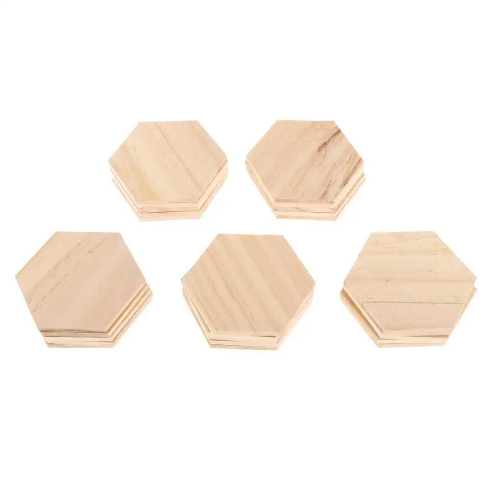 25x Hexagon Wood Cutouts Shapes Plaque Unfinished Wood Embellishments Pieces