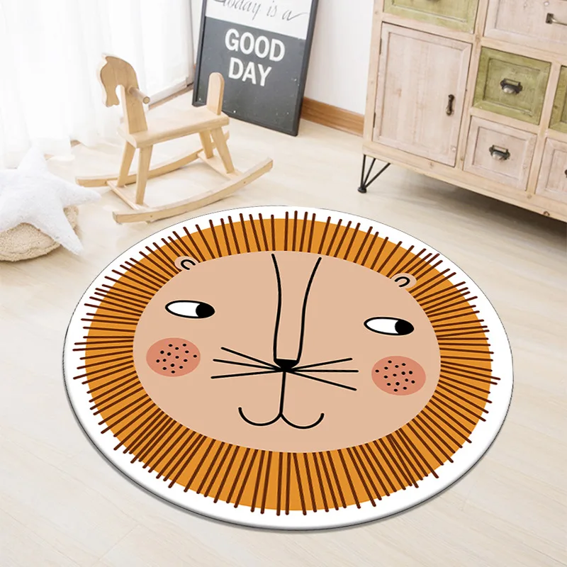 Round Cartoon Animal Lion Carpets For Home Living Room Soft Fluffy Bedroom Floor Mat Bedside Kids Room Play Area Rugs Home Decor