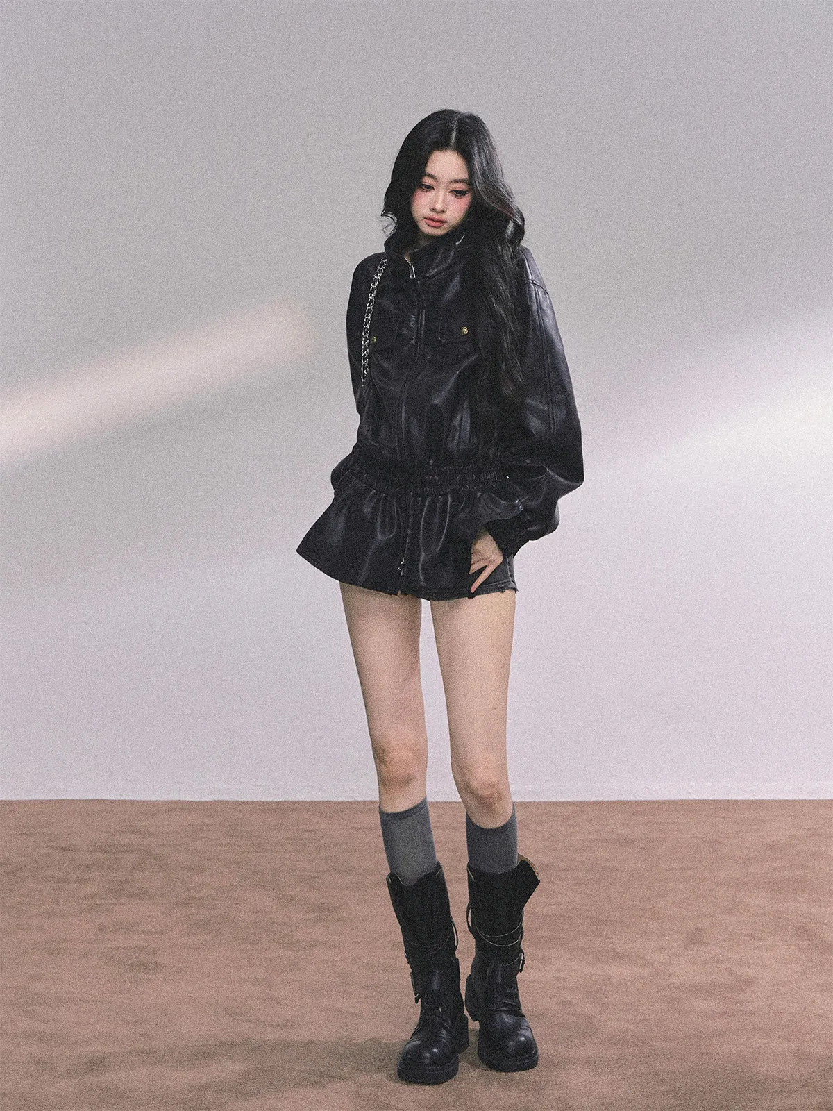 AOMALM Giacca in Pelle PU da Donna con Collo Alto, Cappotto Autunno Inverno alla Moda, Manica Lunga con Chiusura a Cerniera