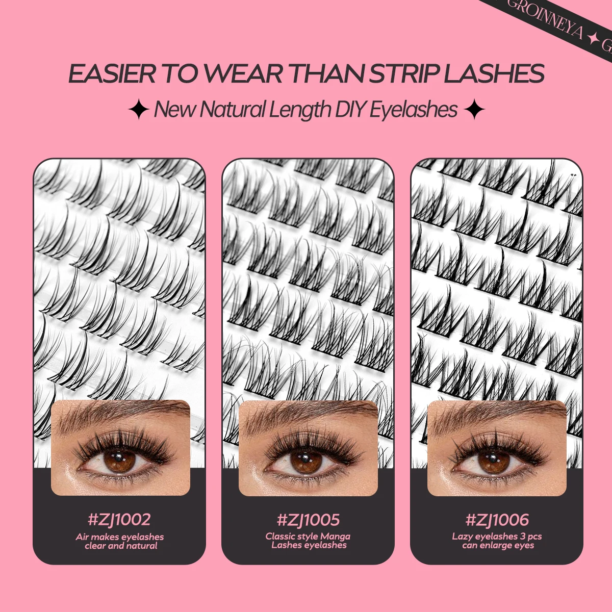 GROINNEYA lashes clusters False Eyelash Clusters Extensions Individual Lashes Cluster Natural DIY Eyelashes Extensions Makeup