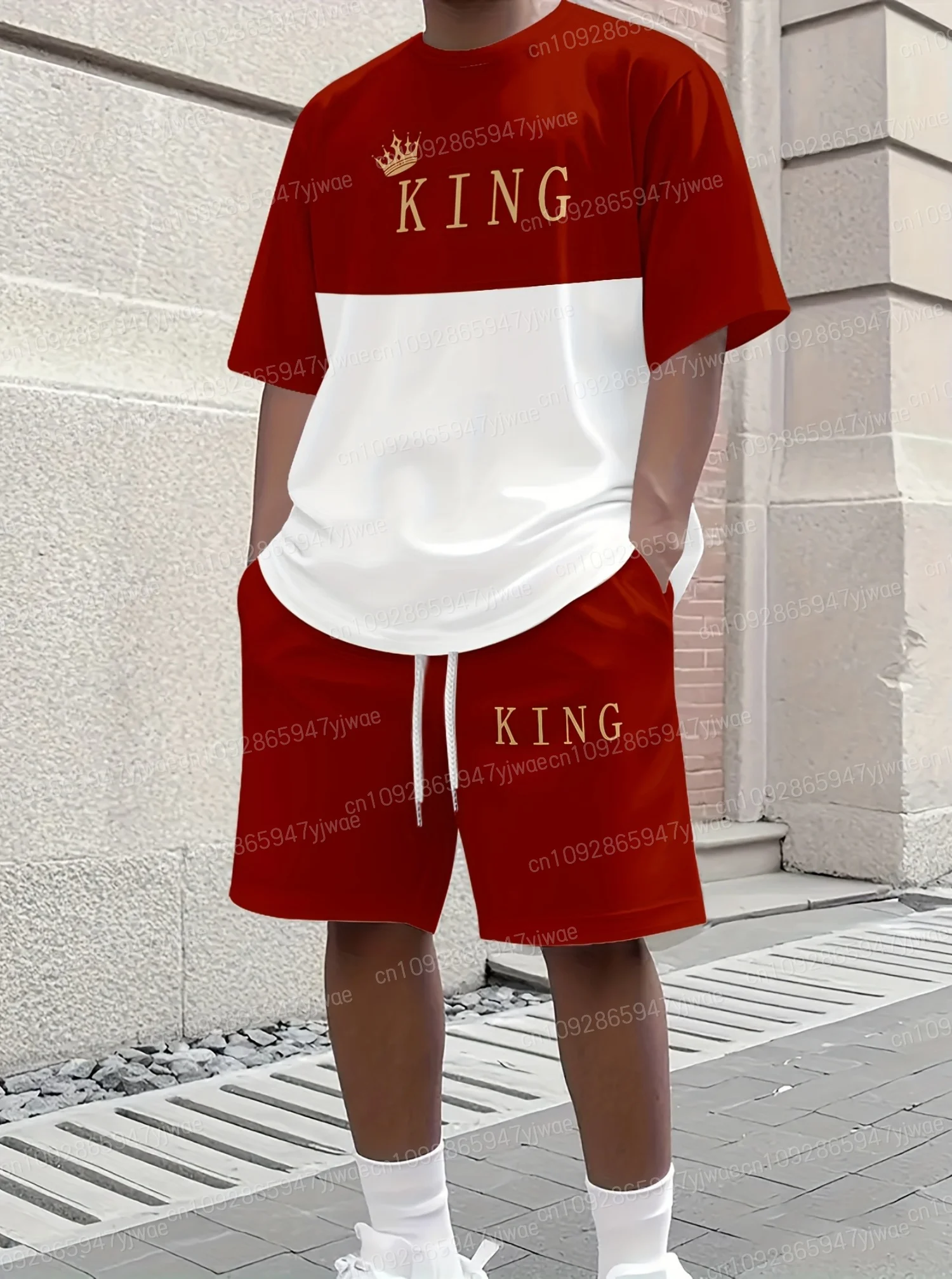 Summer Men Color Block Letters Print Men's 2 Pieces Set Sportswear Fitness Set Men's Tracksuit 2 Pieces Set Oversize Clothes