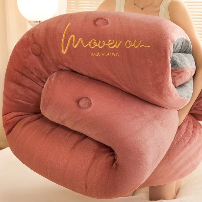 لحاف شتوي جديد مطرز بلون مزدوج لعام 2025 من الصوف والحليب دافئ وسميك لحاف الربيع والخريف