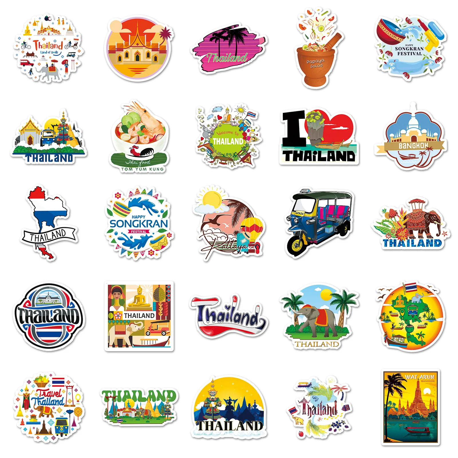 10/30/50PCS Thailand Travel Scenery Cartoon Stickers DIY Laptop Luggage Skateboard Graffiti Decals Fun for Kid Gift
