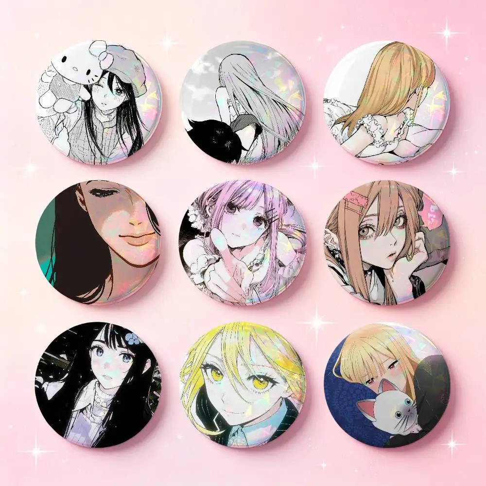Cartoon Girl Badges 25 32 44 58 75 Mm Round Cosplay Pin Bag Decor Fans Collect Friends Gifts Brooch Souvenir