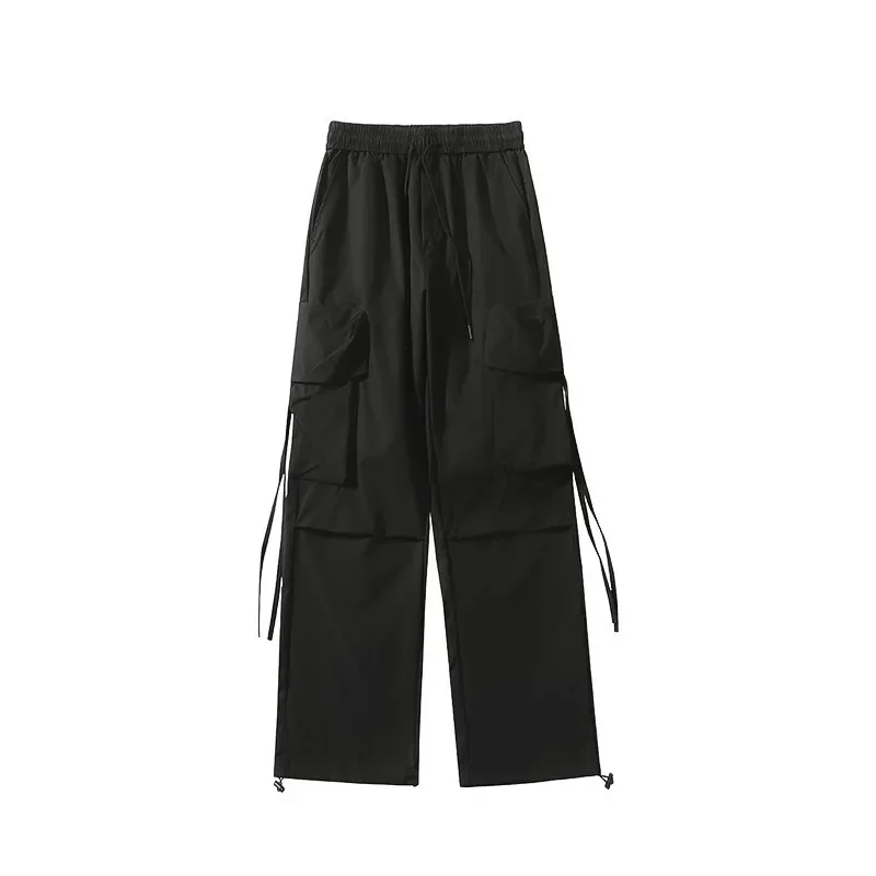 Pop Summer Thin Casual Pants Men Pocket Cargo Pants Men Japanese Streetwear Hip-hop Loose Wide Leg Pants Mens Ice Silk Trousers